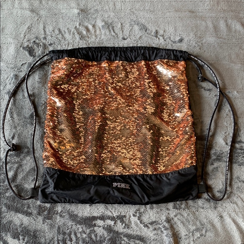 PINK Victoria's Secret Y2K Sequin Drawstring Bag (rose gold)